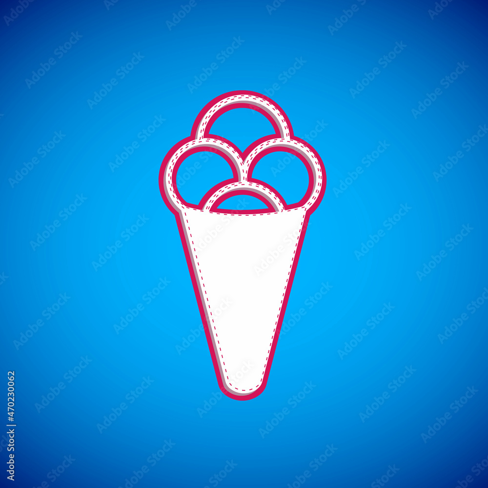 White Ice cream in waffle cone icon isolated on blue background. Sweet symbol. Vector White Ice cream in waffle cone icon isolated on blue background. Sweet symbol. Vector