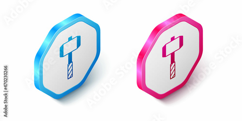 Isometric Medieval battle hammer icon isolated on white background. Hexagon button. Vector