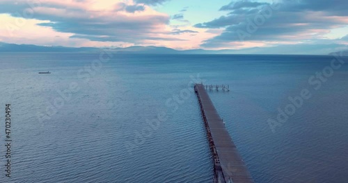 Aerial over a pier onto Lake Tahoe