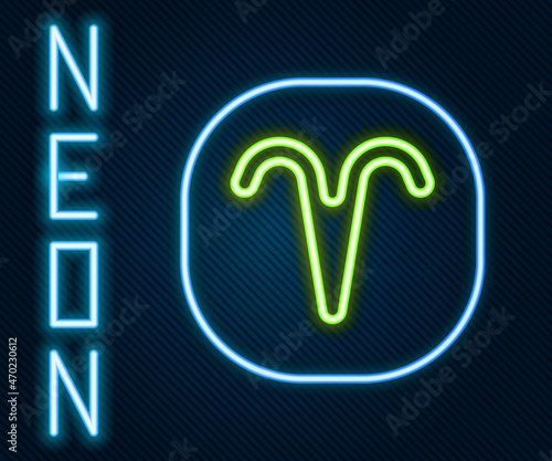 Glowing neon line Aries zodiac sign icon isolated on black background. Astrological horoscope collection. Colorful outline concept. Vector