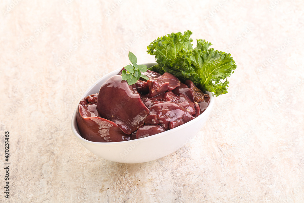 Raw chicken liver in the bowl Raw chicken liver in the bowl