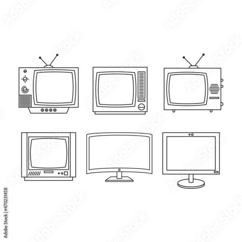 black retro tv icons set and new style tv icons