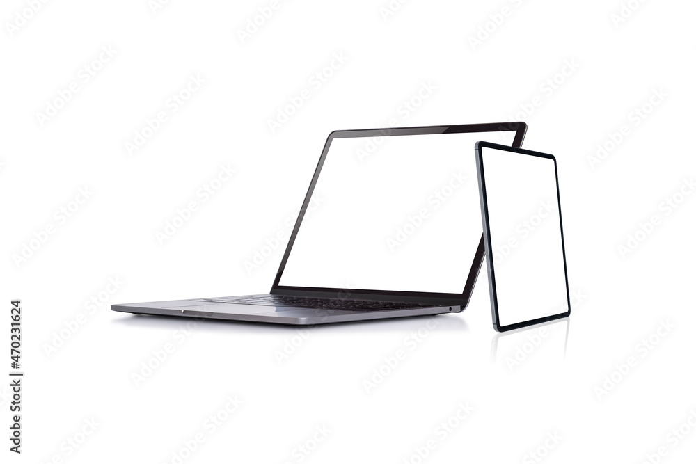 blank screen of laptop and tablet new model isolated on white background blank screen of laptop and tablet new model isolated on white background