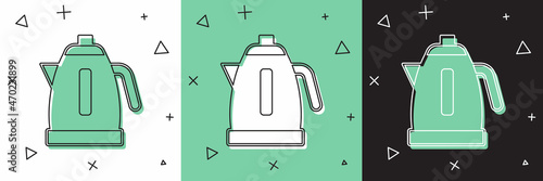 Set Electric kettle icon isolated on white and green, black background. Teapot icon. Vector
