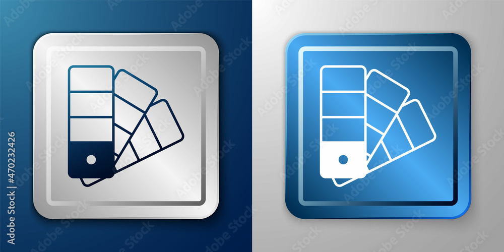 White Color palette guide icon isolated on blue and grey background. Silver and blue square button. Vector White Color palette guide icon isolated on blue and grey background. Silver and blue square button. Vector