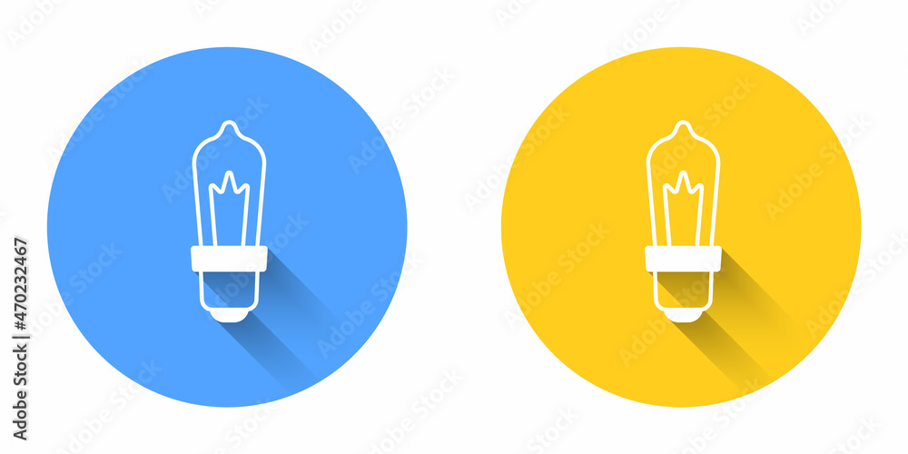 White Light bulb with concept of idea icon isolated with long shadow background. Energy and idea symbol. Inspiration concept. Circle button. Vector White Light bulb with concept of idea icon isolated with long shadow background. Energy and idea symbol. Inspiration concept. Circle button. Vector