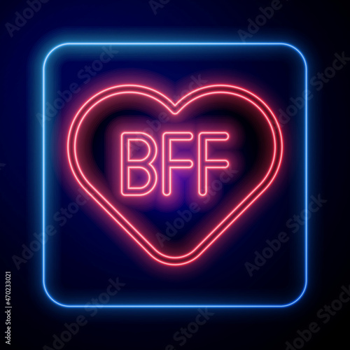 Glowing neon BFF or best friends forever icon isolated on black background. Vector