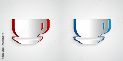 Paper cut Coffee cup icon isolated on grey background. Tea cup. Hot drink coffee. Paper art style. Vector