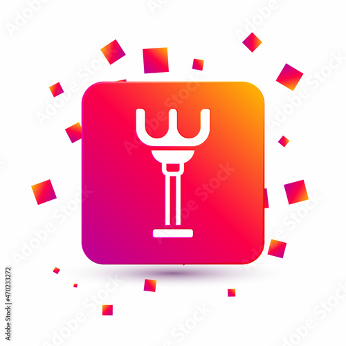 White Rake toy icon isolated on white background. Children toy for beach games. Square color button. Vector