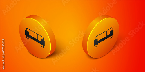 Isometric Sofa icon isolated on orange background. Orange circle button. Vector
