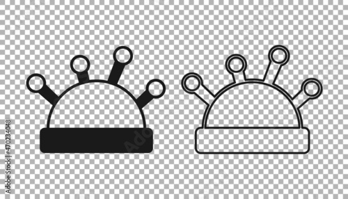 Black Needle bed and needles icon isolated on transparent background. Handmade and sewing theme. Vector