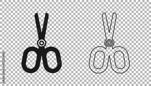 Black Scissors icon isolated on transparent background. Tailor symbol. Cutting tool sign. Vector
