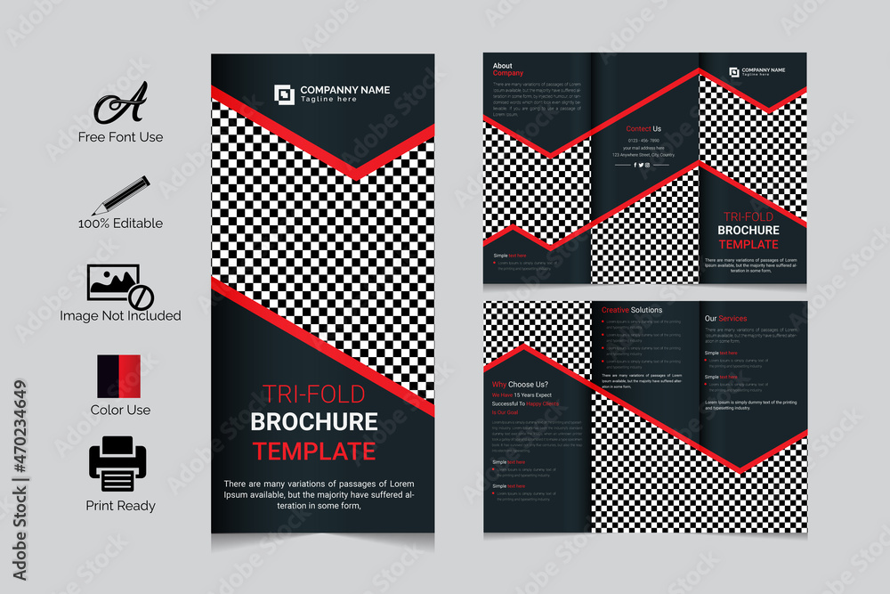 Red Corporate business trifold brochure template