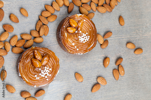 dessert made of dough and dairy products in caramel