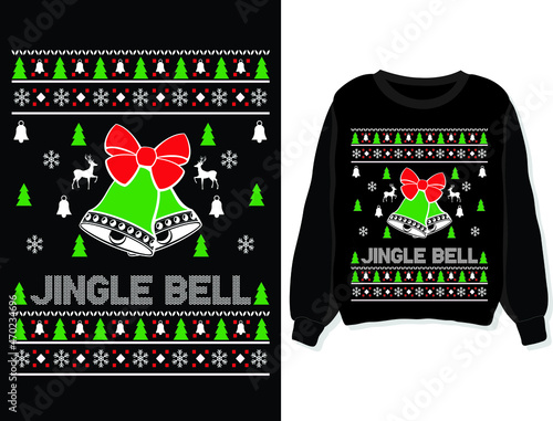 Jingle bell. Christmas sweater, sweatshirt, t-shirt design template