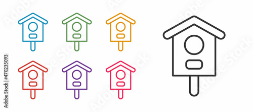 Set line Bird house icon isolated on white background. Nesting box birdhouse, homemade building for birds. Set icons colorful. Vector