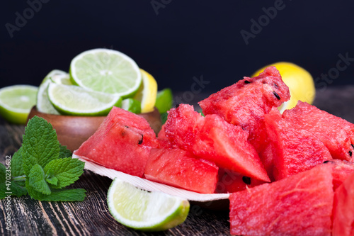 fresh red watermelon cut into pieces