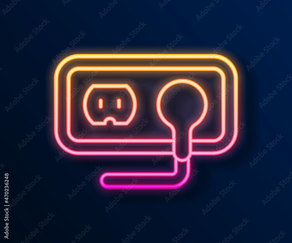 Glowing neon line Electrical outlet icon isolated on black background. Power socket. Rosette symbol. Vector Glowing neon line Electrical outlet icon isolated on black background. Power socket. Rosette symbol. Vector