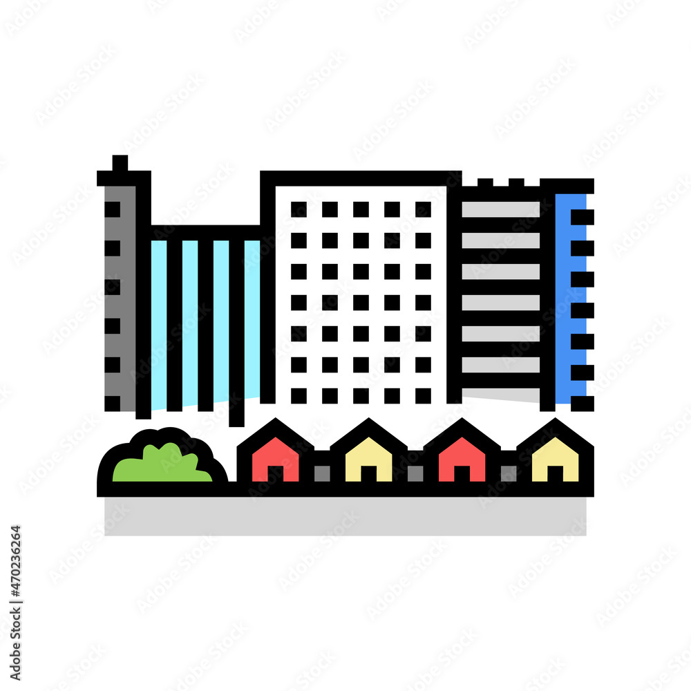 Obraz premium town city buildings and houses color icon vector. town city buildings and houses sign. isolated symbol illustration