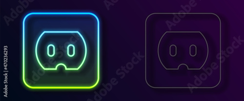 Glowing neon line Electrical outlet icon isolated on black background. Power socket. Rosette symbol. Vector