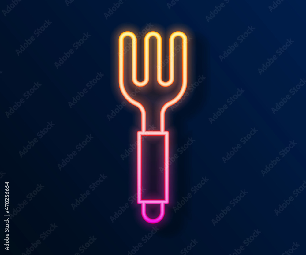 Glowing neon line Fork icon isolated on black background. Cutlery symbol. Vector Glowing neon line Fork icon isolated on black background. Cutlery symbol. Vector