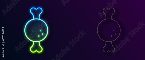 Glowing neon line Chicken leg icon isolated on black background. Chicken drumstick. Vector