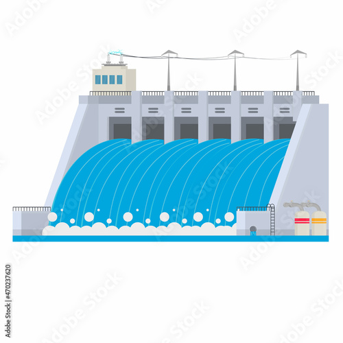 Hydroelectric power station. Energy, vector illustration