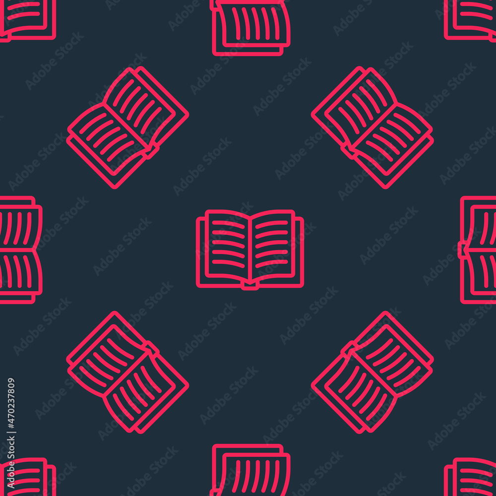 Red line Open book icon isolated seamless pattern on black background. Vector Red line Open book icon isolated seamless pattern on black background. Vector