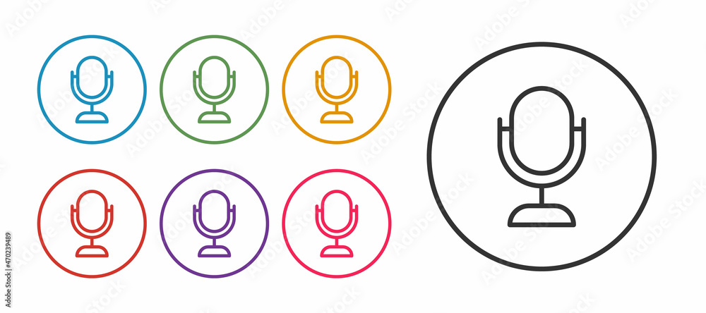 Set line Microphone icon isolated on white background. On air radio mic microphone. Speaker sign. Set icons colorful. Vector