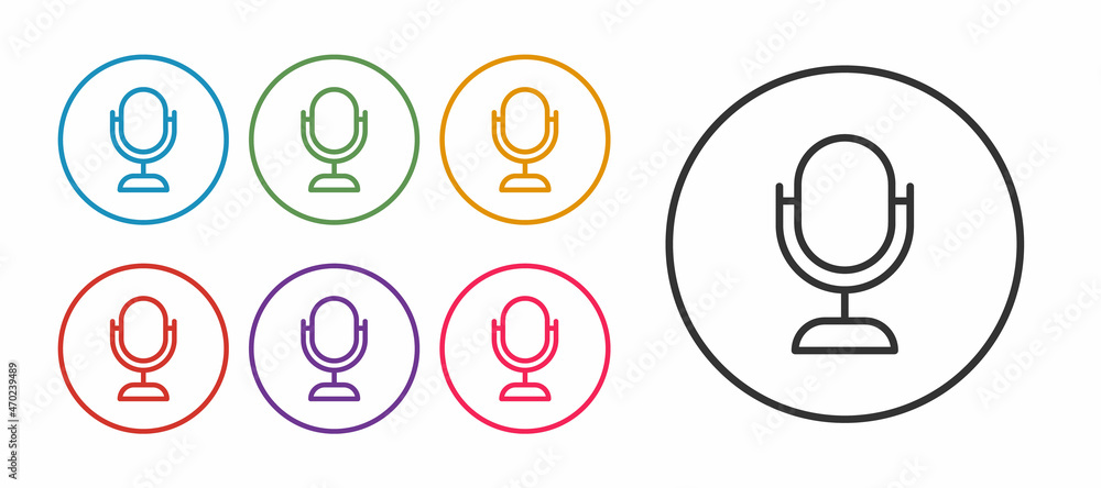 Set line Microphone icon isolated on white background. On air radio mic microphone. Speaker sign. Set icons colorful. Vector Set line Microphone icon isolated on white background. On air radio mic microphone. Speaker sign. Set icons colorful. Vector
