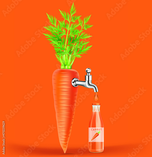 Fruit juice distilled from carrot with water tap.juice bottle.illustration vector