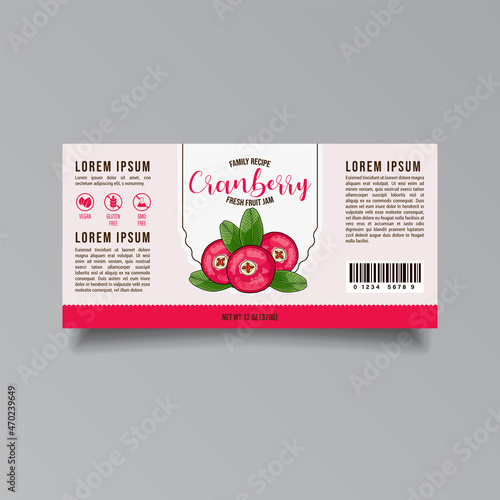 Cranberry jam label template Abstract modern vector packaging design layout Isolated