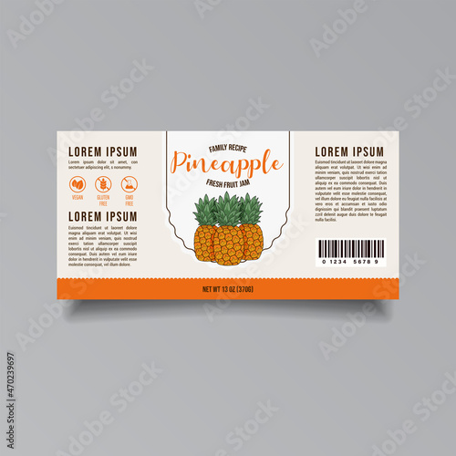 Pineapple jam label template Abstract modern vector packaging design layout Isolated.