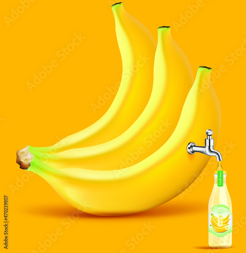 Fruit juice distilled from banana with water tap.juice bottle.illustration vector