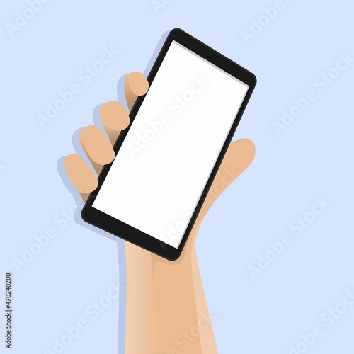hand holding smarphone vector  on blue background