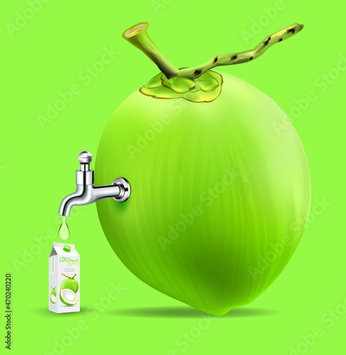 Fruit juice distilled from coconut with water tap.juice package box .illustration vector