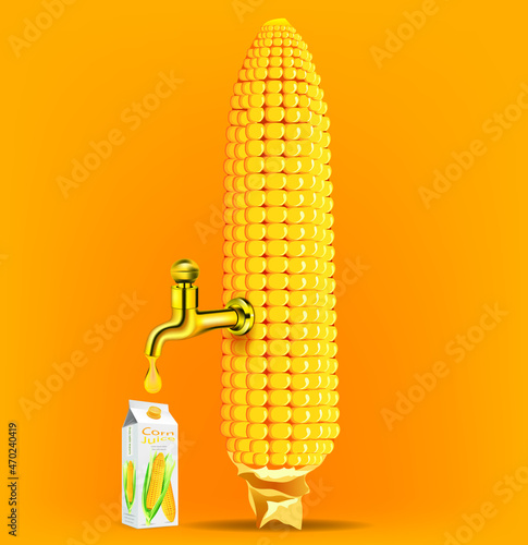 Fruit juice distilled from corn with water tap.juice package box .illustration vector