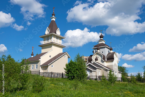 View of the Church of the Nativity of the Blessed Virgin Mary on a sunny June day. Kondopoga, Russia photo