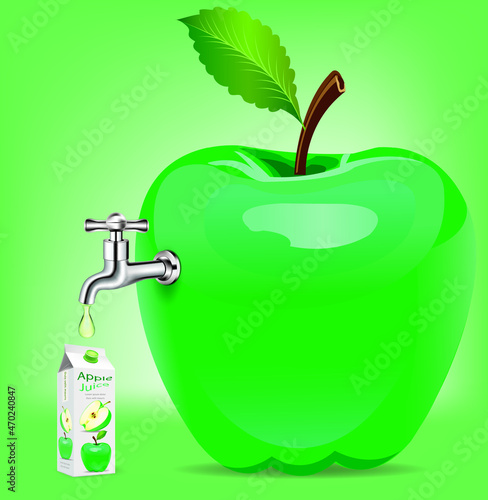 Fruit juice distilled from apple with water tap.juice package box .illustration vector
