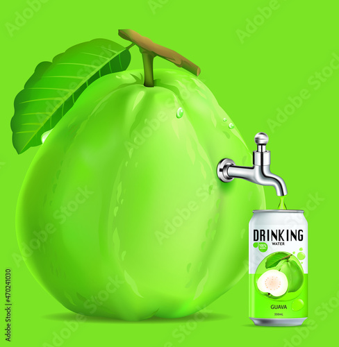 Fruit juice distilled from guava with water tap.juice package can .illustration vector