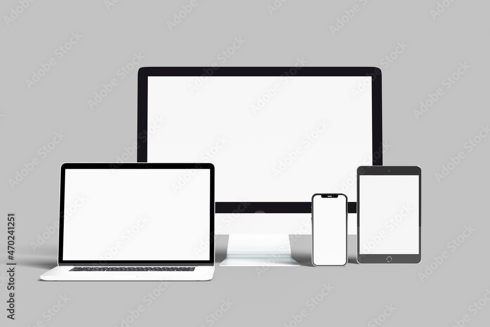 Mockup of Realistic Computer, Monitor, Laptop, Tablet and smartphone with blank screen Isolated on white background. Set of Device Mockup Separate Groups and Layers. Easily Editable Mockup of Realistic Computer, Monitor, Laptop, Tablet and smartphone with blank screen Isolated on white background. Set of Device Mockup Separate Groups and Layers. Easily Editable