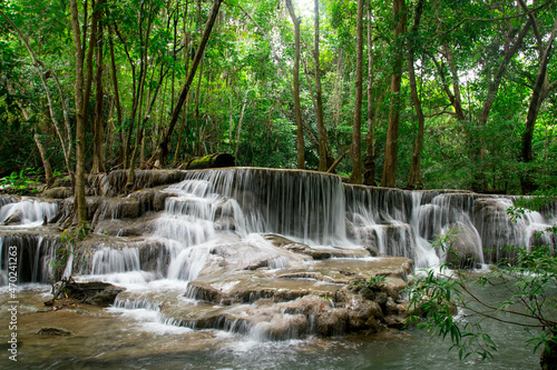 Beautiful Huai Mae    Khamin    Waterfall    in Khuean    Srinagarindra    National    Park  Kanchanaburi  Thailand.