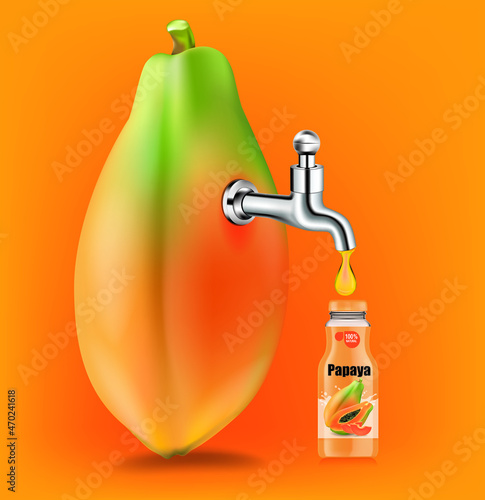 Fruit juice distilled from papaya with water tap.juice package box .illustration vector