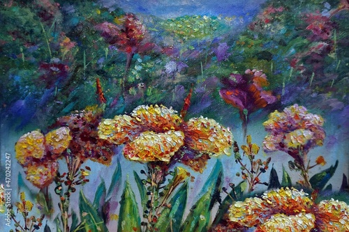 Art painting  oil  color  flower background from thailand    flora   blossom   bloom