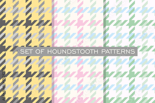Set of houndstooth patterns. 3 check vector seamless patterns. Wrapping paper, invitations, wallpaper, fabric.