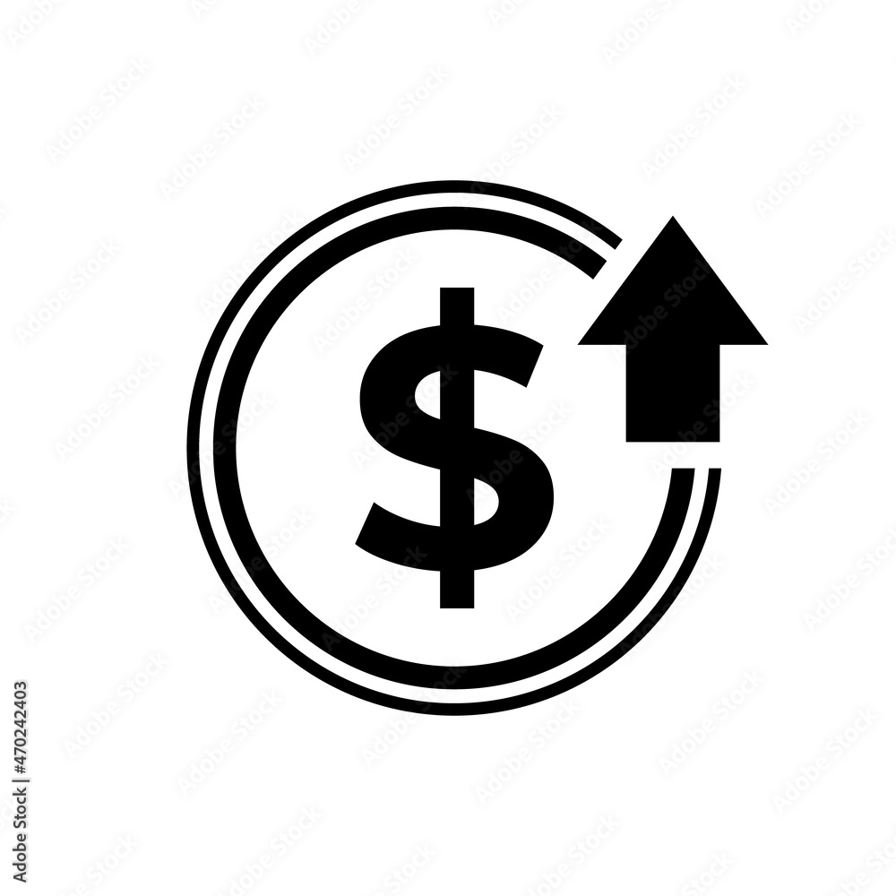 Illustration vector graphic of dollar up icon vector. Cost increase icon. Good for your symbol design for website computer and mobile vector Illustration vector graphic of dollar up icon vector. Cost increase icon. Good for your symbol design for website computer and mobile vector