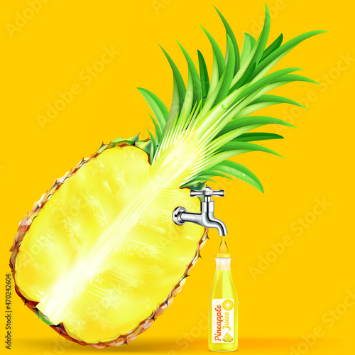 Fruit juice distilled from pineapple with water tap.juice package box .illustration vector