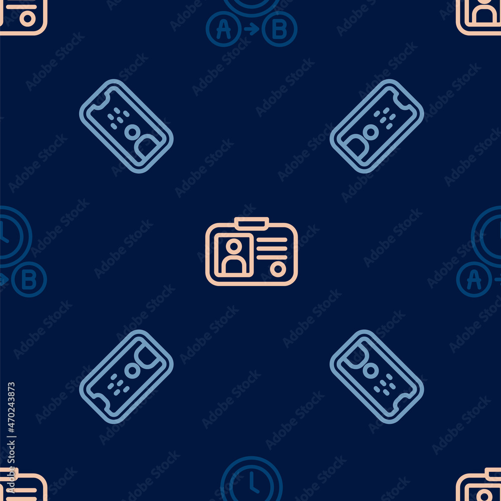 Set line Taxi waiting time, driver license and on seamless pattern. Vector Set line Taxi waiting time, driver license and on seamless pattern. Vector