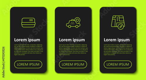 Set line Credit card, Location taxi and . Business infographic template. Vector