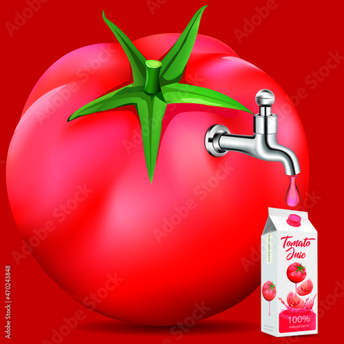Fruit juice distilled from tomato with water tap.juice package bottle .illustration vector